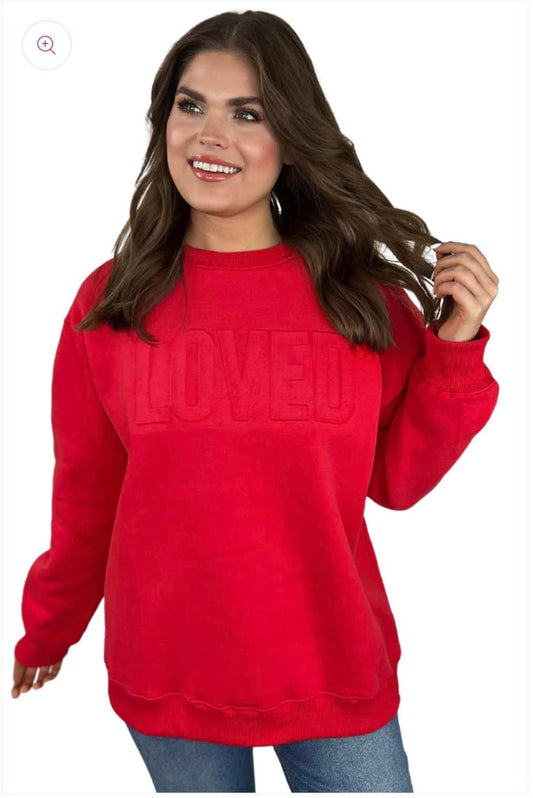 Love Embossed Sweater Red